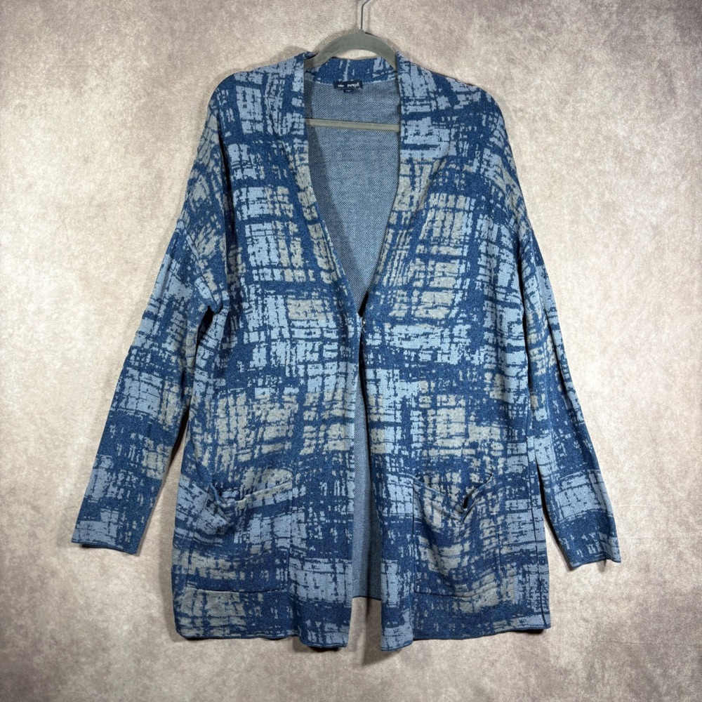 J. Jill Pure Jill Indigo Cardigan Women S Blue Abstract Open Front Pockets Boho